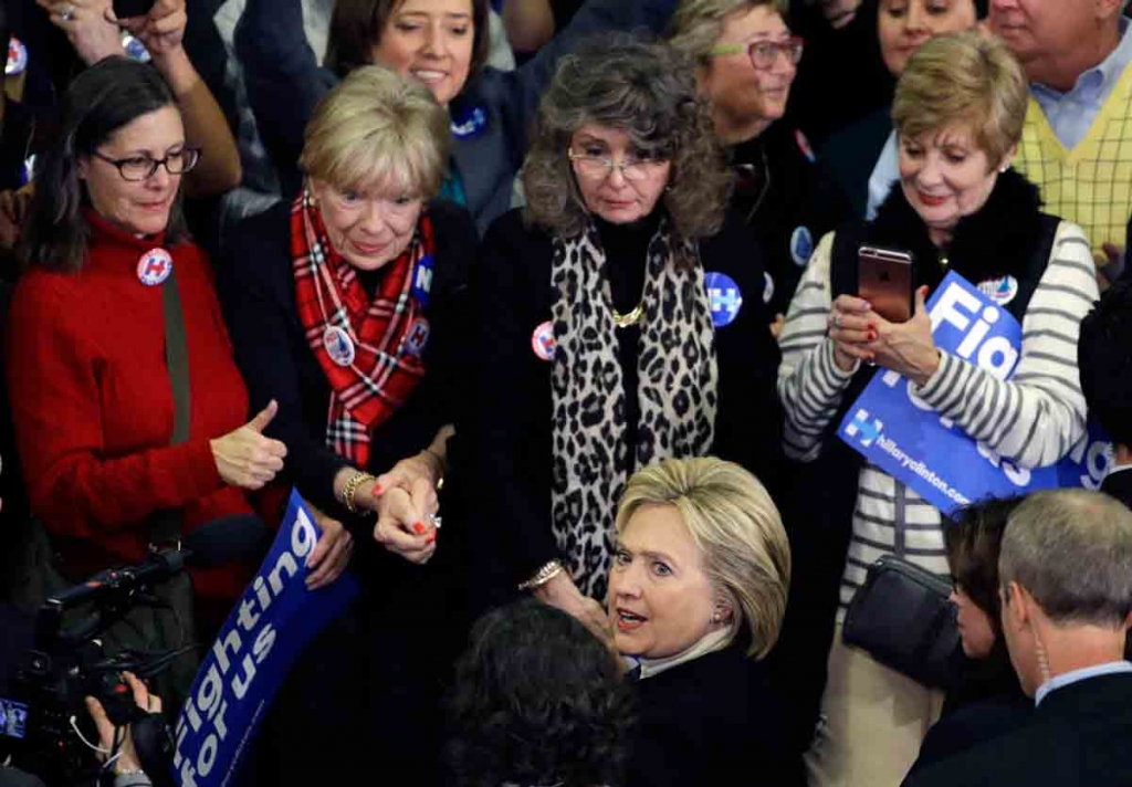 Democratic presidential candidate Hillary Clinton mingles with supporters at her New Hampshire presidential primary campaign rally in Hooksett New Hampshire