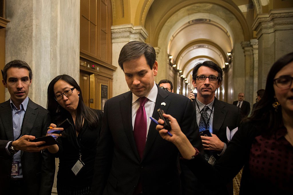 WASHINGTON DC- FEBRUARY 10 Sen. Marco Rubio, a Republican presidential hopeful makes a quick exit after voting on the Senate floor at the Capitol