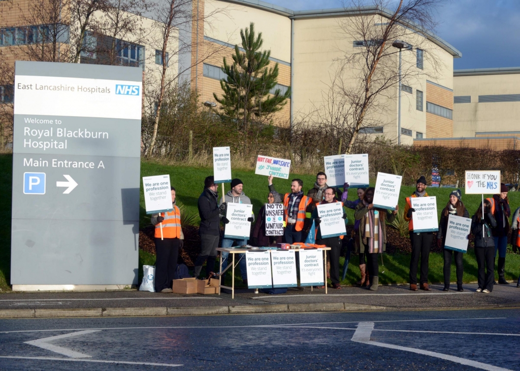 SUPPORT The picket line outside the Royal Blackburn Hospital