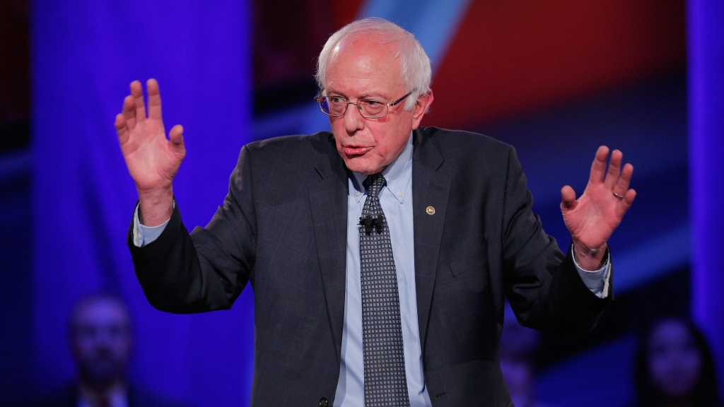 Democratic presidential candidate Senator Bernie Sanders at a town hall forum hosted by CNN