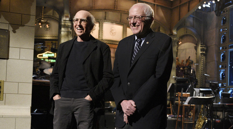 Sanders and his impersonator David share SNL stage in New York City