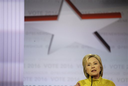 Democratic presidential candidate Hillary Clinton speaks during a Democratic presidential primary debate at the University of Wisconsin-Milwaukee Thursday Feb. 11 2016 in Milwaukee. AP