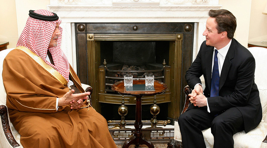 Saudi Arabia's Crown Prince Nayef welcomes British Prime Minister David Cameron in Riyadh