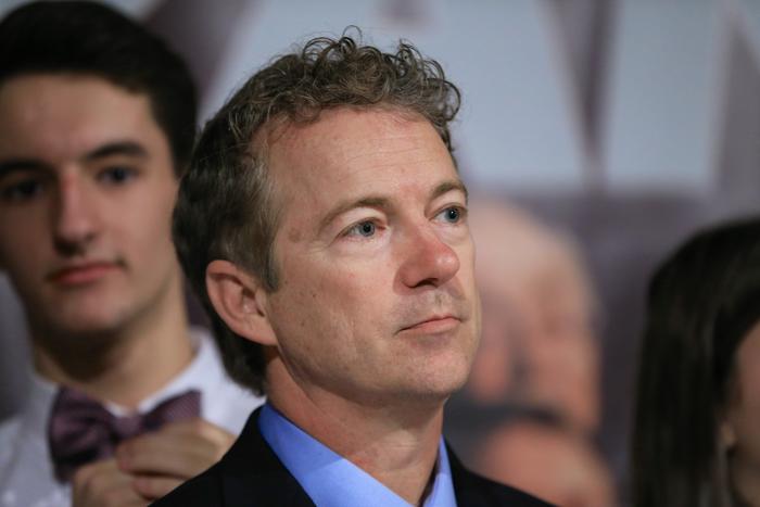 Sen. Rand Paul R-Ky waits to speak during a caucus night victory party at the Scottish Rite Consistory in Des Moines Iowa. Paul is dropping out of the 2016 race for president. A campaign spokeswoman confirmed his decision We