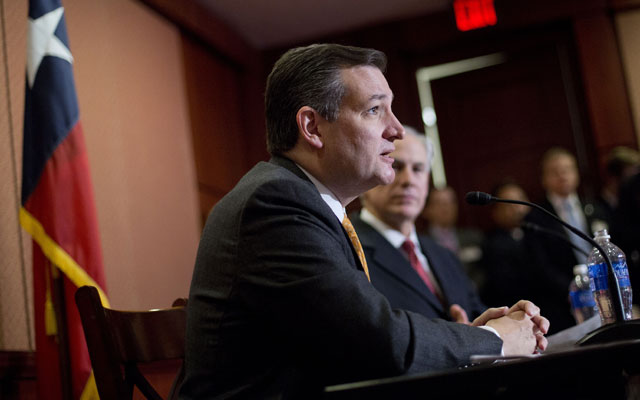 Sen. Ted Cruz R Texas and Texas Gov. Greg Abbott speak