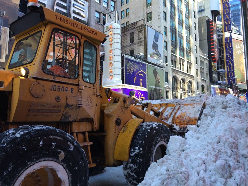 Snow plows clear Times Square. By Cindy Rodriguez WNYC