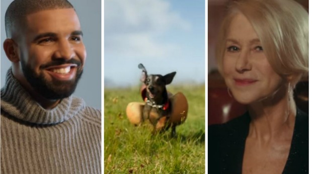 Big three Canadian rapper Drake the Heinz wiener dog and Hollywood star Helen Mirren headline three of the commercials