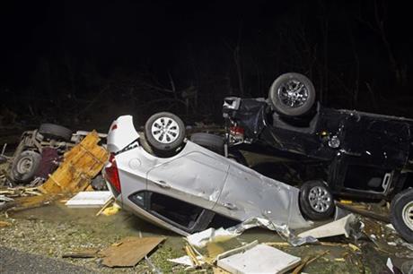 The Tuesday storms mangled trailers at an RV park ripped roofs from buildings and killed at least three people in Louisiana and Mississippi authorities said