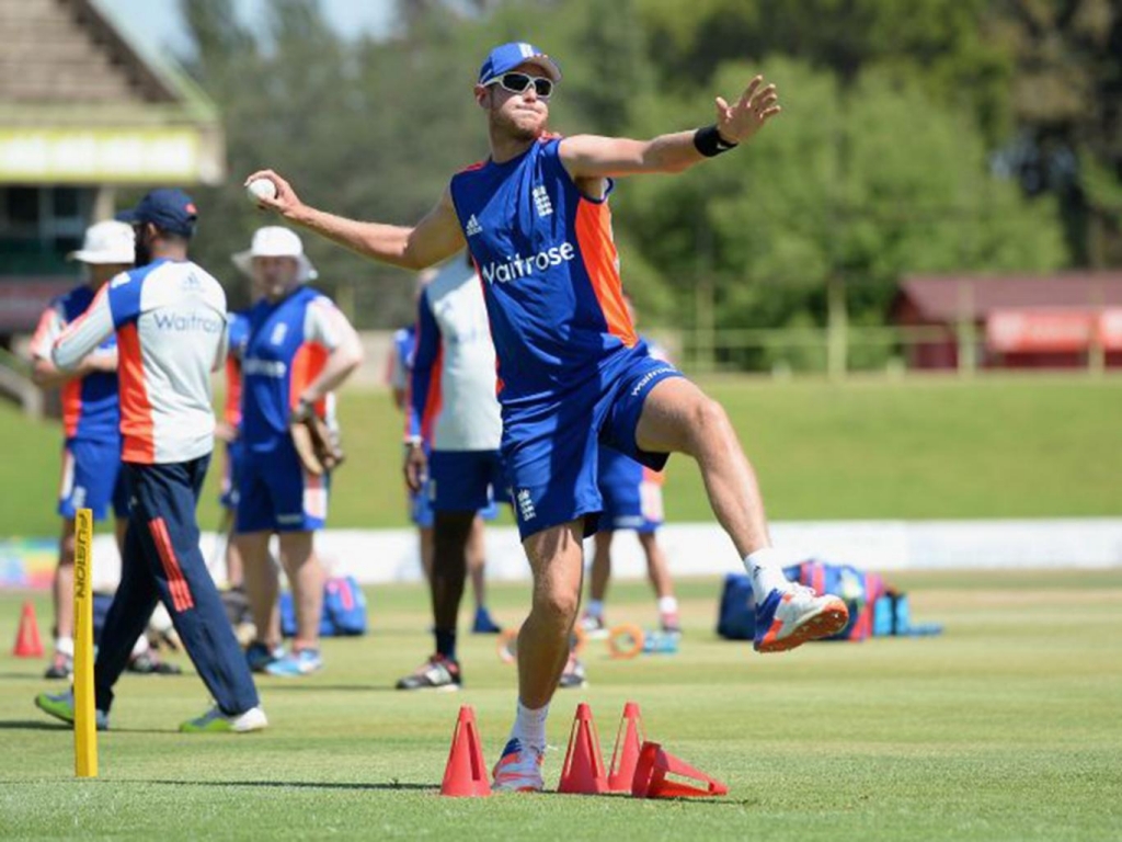 Stuart Broad during England nets in Bloemfontein Getty