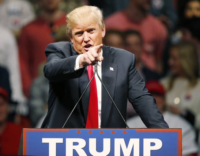 Sue Ogrocki  AP Republican presidential candidate Donald Trump gestures during a speech to a rally in Oklahoma City Friday Feb. 26 2016