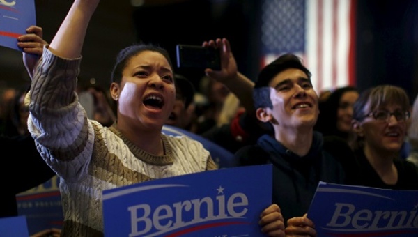 Supporters cheer at a campaign rally for Bernie Sanders in Nevada on February 19 2016