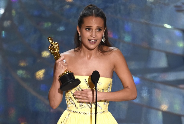 Alicia Vikander accepts the award for best actress in a supporting role for The Danish Girl at the Oscars on Sunday Feb. 28 2016 at the Dolby Theatre in Los Angeles