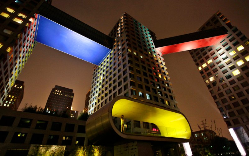 A woman is seen at the Modern Moma commercial and residential complex in Beijing