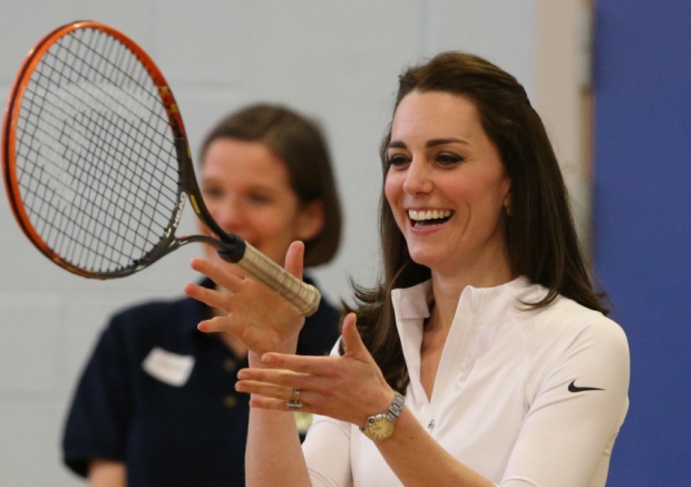 The Duchess of Cambridge takes part in a tennis workshop at Edinburgh's Craigmount High School