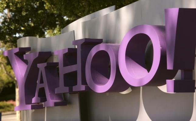 The Yahoo logo is shown at the company's headquarters in Sunnyvale California