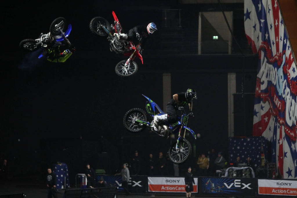 The two members of the public were taking part in a stunt at the Nitro Circus show at Glasgow Hydro Arena