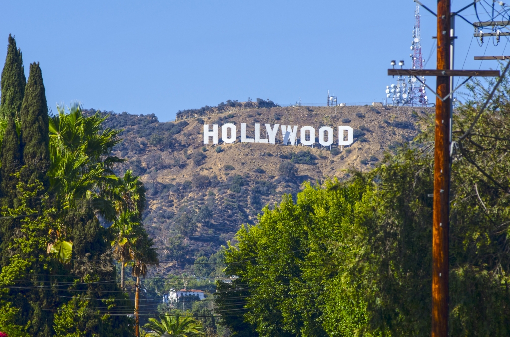 The world-famous Hollywood sign in the Hollywood hills in Los Angeles