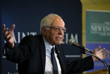 U.S. Democratic presidential candidate Bernie Sanders speaks the Politics and Eggs breakfast campaign event in Manchester New Hampshire