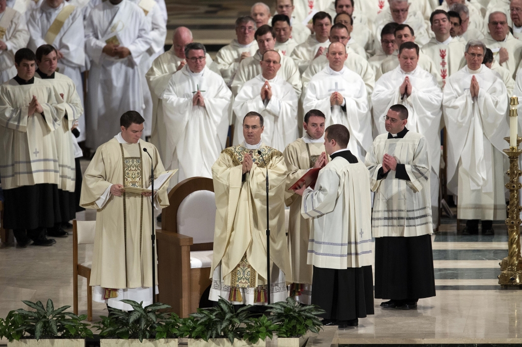 The Rev. Fr Paul Scalia son of the late Supreme Court Associate Justice Antonin Scalia center leads the funeral mass for Justice Scalia at the Basilica of the National Shrine of the Immaculate Conception in Washington on Saturday