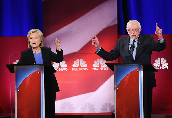 Democratic presidential candidates Hillary Clinton and Senator Bernie Sanders participate in the Democratic Candidates Debate hosted by NBC News and You Tube