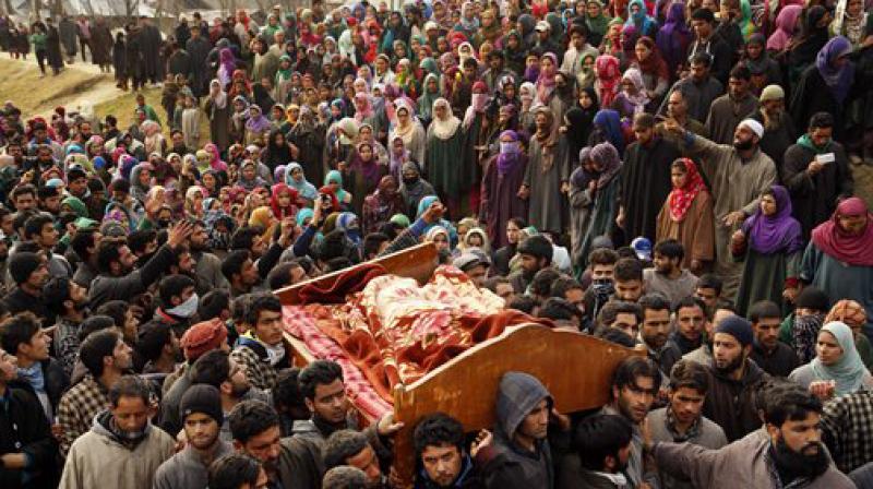 Villages carry the body of Shaista Hamid killed during the security forces firing in Jammu and Kashmir