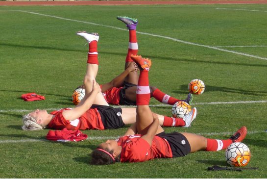 Team Canada works out on Saturday in preparation for Sunday's Olympic qualifying final against the U.S. Canada hasn't beaten their American rivals in 15 years