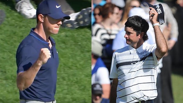 USA Today Sports Images   
  
   Rory Mc Ilroy and Bubba Watson had nearly identical lies at the 18th- and both made huge par-savers