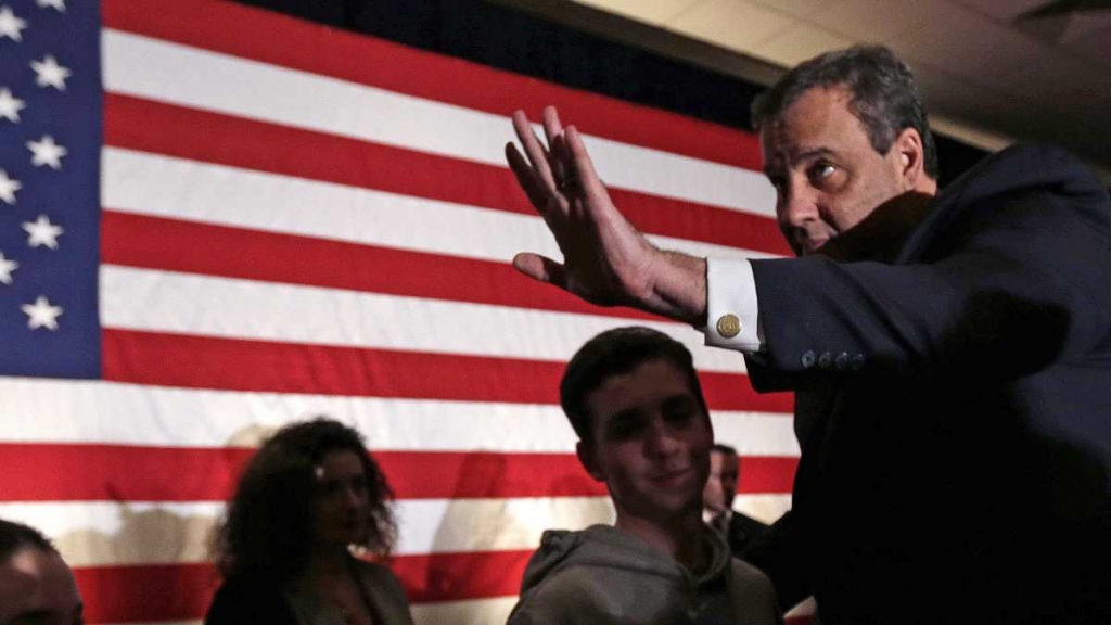 Republican presidential candidate New Jersey Gov. Chris Christie thanks supporters during a primary night rally in Nashua N.H. Tuesday Feb. 9 2016