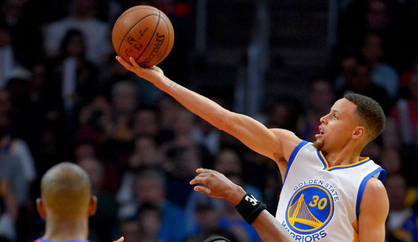 Feb 20 2016 Los Angeles CA USA Golden State Warriors guard Stephen Curry shoots over Los Angeles Clippers forward Paul Pierce in the second half of the game at Staples Center. The Warriors won 115-112. Mandatory Credit Jayne Kamin-Oncea-US