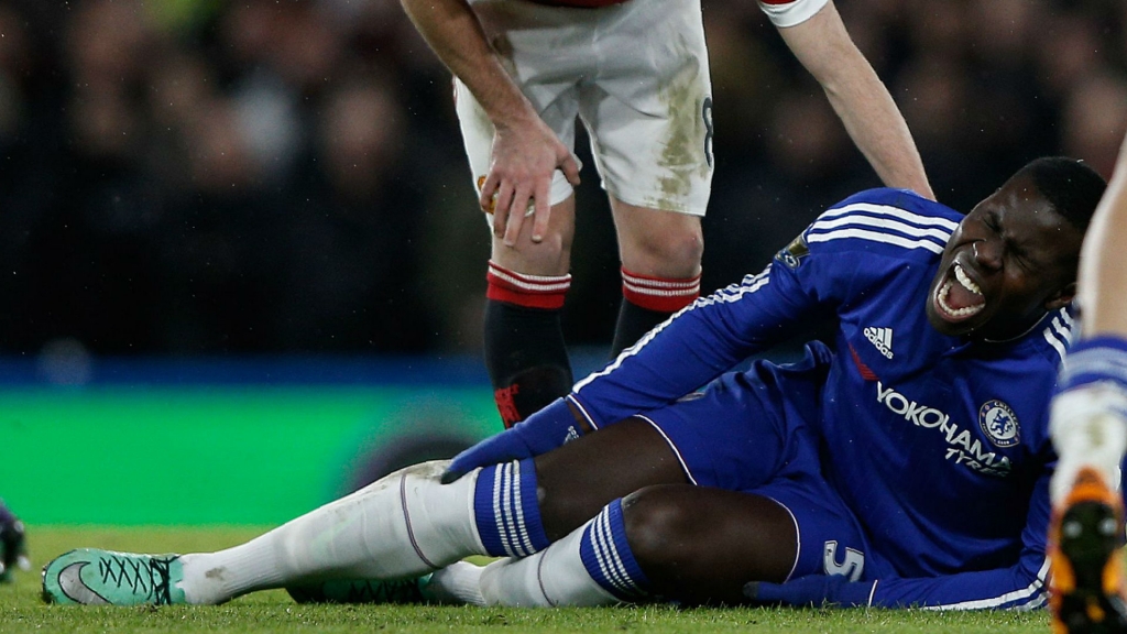 Chelsea defender Kurt Zouma in agony after sustaining knee injury