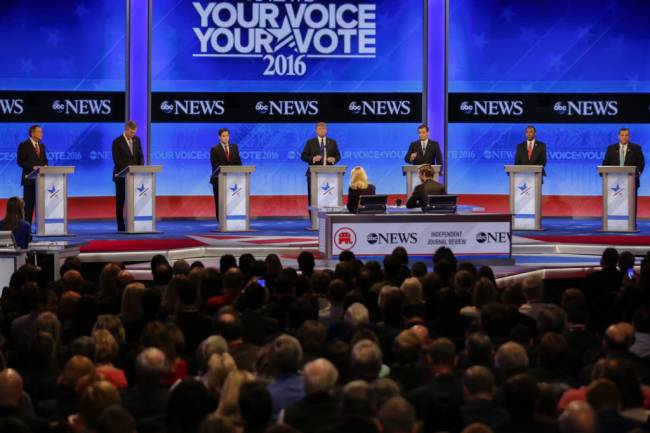 The Republican contenders in Tuesday's New Hampshire primary open their debate Saturday night at St. Anselm College in Goffstown N.H