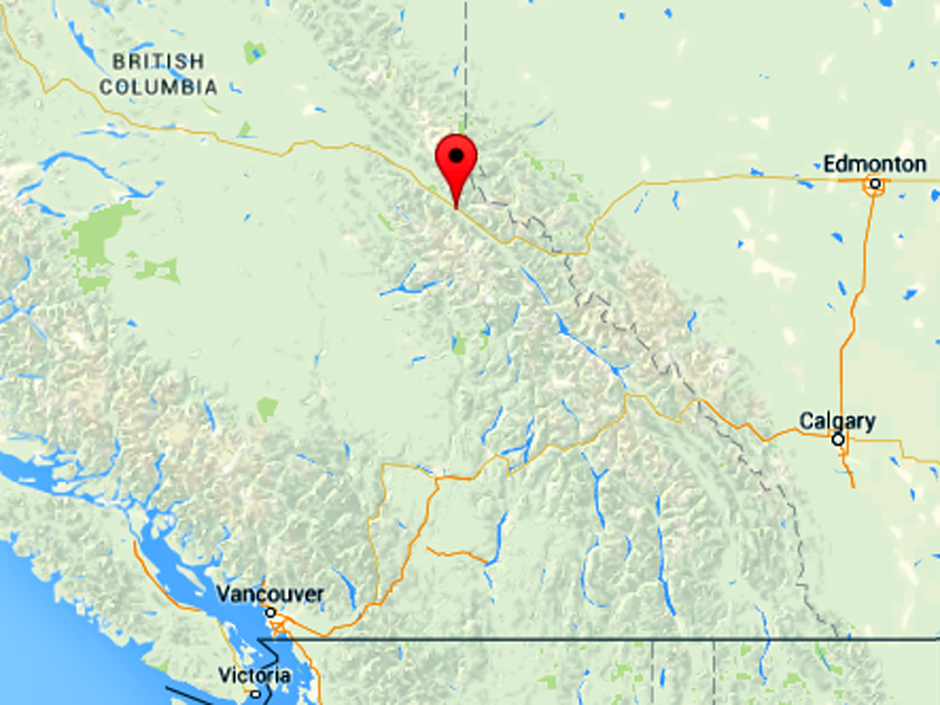 The fatal avalanche happened near McBride B.C. marked in red