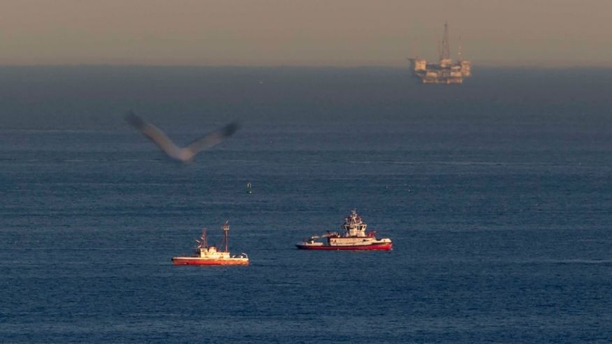 Feb. 5 2016 Rescue boats search for wreckage from two small planes that collided in midair and plunged into the ocean off of Los Angeles harbor in San Pedro Calif