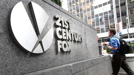 A sign outside the 21st Century Fox headquarters in New York