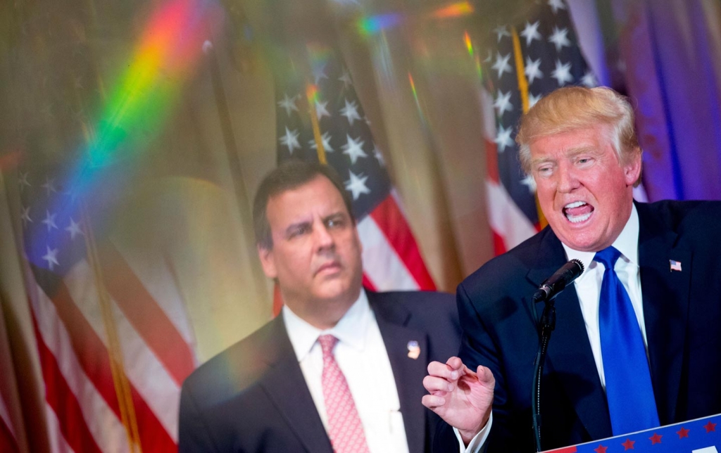 Donald Trump with Chris Christie at Trump’s press conference on Super Tuesday in Palm Beach Florida