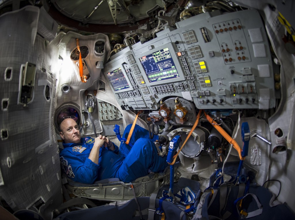 STAR CITY RUSSIA- MARCH 5 In this handout from the In this handout from National Aeronautics and Space Administration or NASA  NASA Astronaut Scott Kelly is seen inside a Soyuz simulator at the Gagarin Cosmonaut Training Center March 5