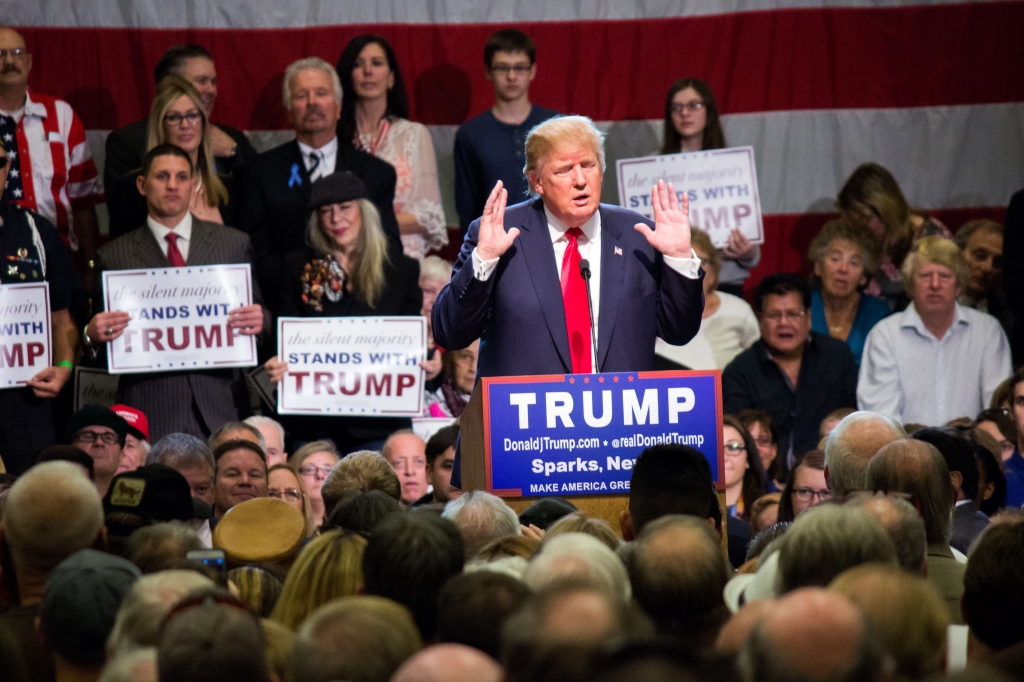 Breanna Denney  Nevada Sagebrush Donald Trump speaks during a rally in Sparks on Thursday Oct. 29. With wins in New Hampshire South Carolina and Nevada Trump has officially solidified his standing as the GOP front-runner