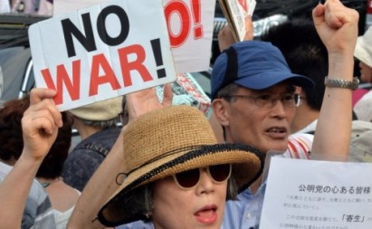 Protest against new military policy in Japan. AFP FILE