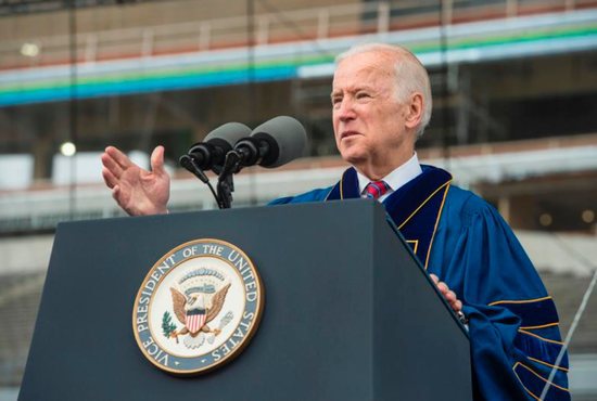 U.S. Vice President Joe Biden delivers an address after receiving the Laetare Medal during the 2016 commencement ceremony May 15 at Notre Dame Stadium in Indiana. CNS