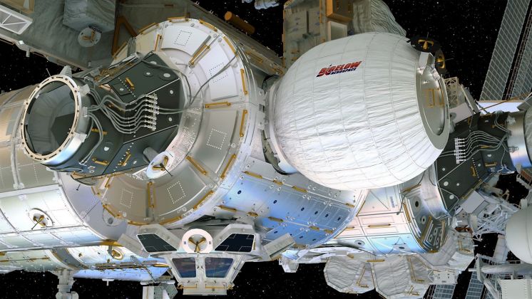 An artist's illustration depicts the Bigelow Expandable Activity Module attached to the International Space Station's Tranquility module. NASA is releasing air into the inflatable room delivered last month by SpaceX. If all goes well the pod will swell