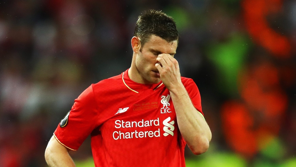 BASEL SWITZERLAND- MAY 18 James Milner of Liverpool shows his frustration during the UEFA Europa League Final match between Liverpool and Sevilla at St. Jakob Park