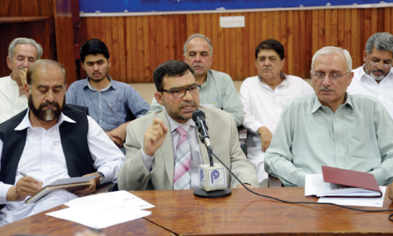 Afghan Consul General Dr Abdullah Waheed Poyan speaks at a seminar organised by Pak Afghan Peoples Forum at Peshawar Press Club on Thursday. —White Star