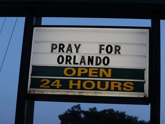 A sign of support near the Pulse nightclub in Orlando Fla. on June 15