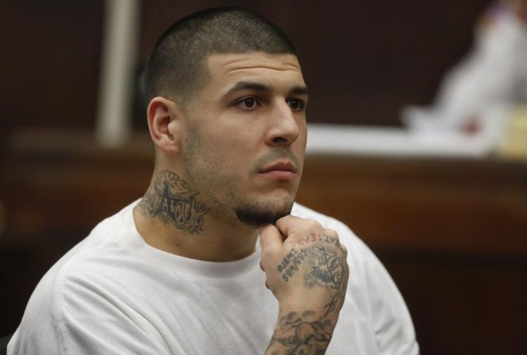 Aaron Hernandez attends a pre-trial hearing at Suffolk Superior Court Tuesday Dec. 22 2015