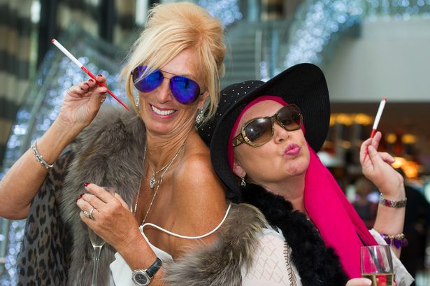 Lesley Taylor left and Margie Harrison right were in an Absolutely Fabulous mood during an Ab Fab movie premiere at Odeon in Liverpool ONE before heading back to the Hilton