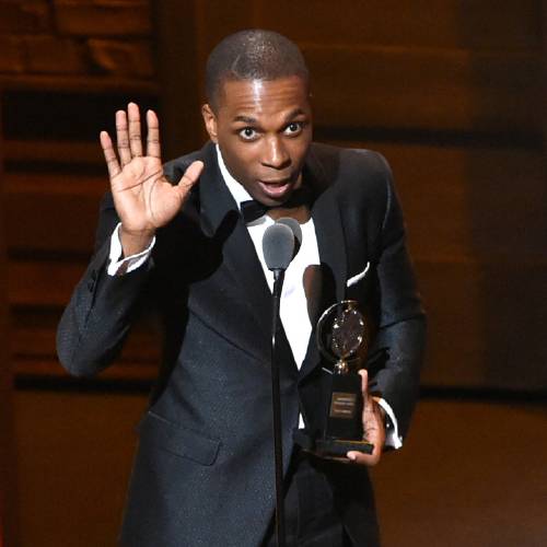 Leslie Odom Jr. accepts the award for leading actor in a musical for'Hamilton' at the Tony Awards at the Beacon Theatre in New York. Odom Jr. will be leaving the show after its evening performance