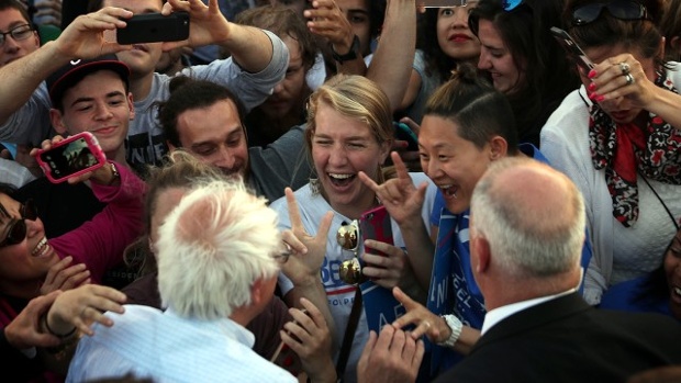 Bernie Sanders with fans