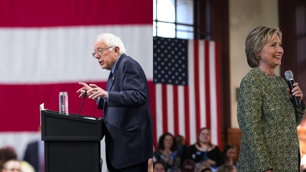 Dem candidates Hillary Clinton and Bernie Sanders copy