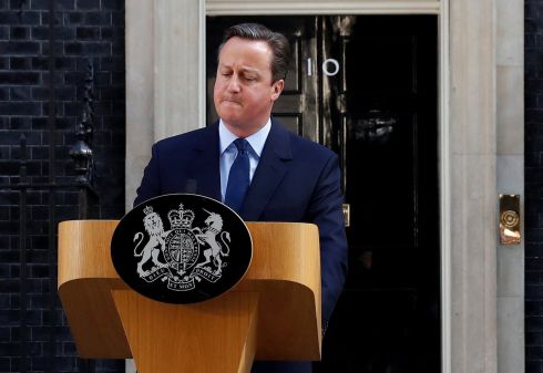 Britain's Prime Minister David Cameron announces that he will resign after Britain voted to leave the European Union outside Number 10 Downing Street in London Britain