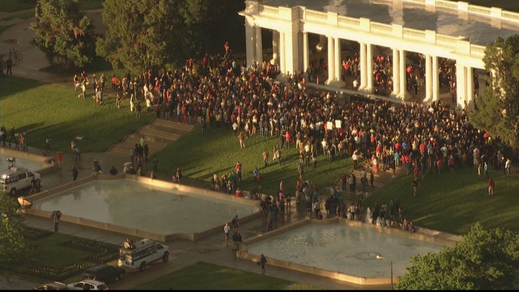 Copter4 flew over the crowd at Cheesman Park on Monday night